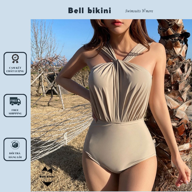 Bikini Đi Biển Liền Thân Dây Xoắn Ngực Chất Thun Lạnh Cao Cấp - Bộ Đồ Bơi Nữ 1 Mảnh Hở Lưng Thời Trang Hàn Quốc -BB-B009