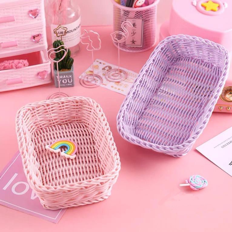 Giỏ nhựa đựng đồ đa năng, đựng đồ dùng học tập, decor đồ văn phòng cực cute