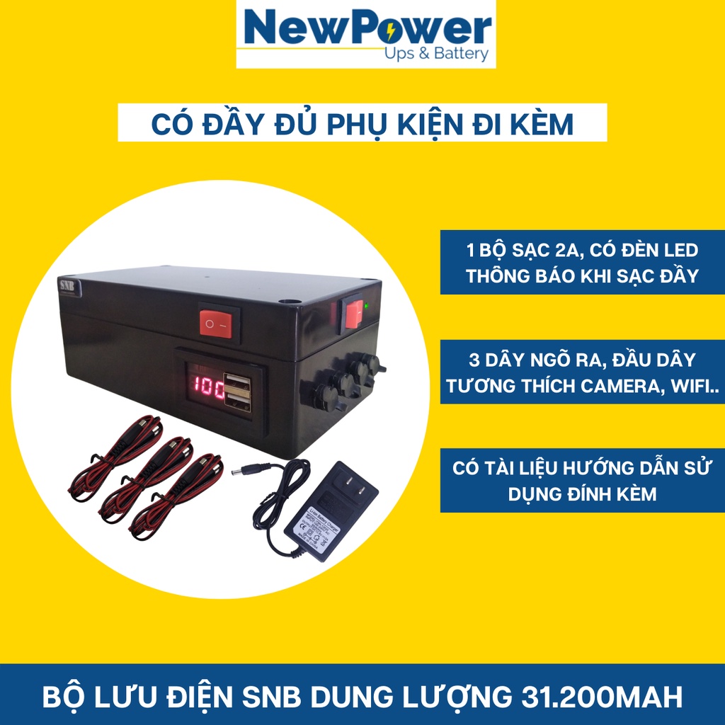Bộ lưu điện gia đình 31.200mAh, sạc nhanh cho điện thoại, UPS 12V dùng cho camera,wifi..mới 100%,BH 12th