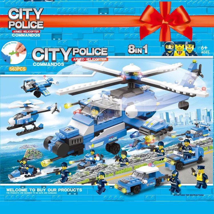 LẮP RÁP LEGO MÁY BAY BỘ ĐỒ CHƠI TRỰC THĂNG CẢNH SÁT THÀNH PHỐ CITY POLICE TÀU CHIẾN MÔ HÌNH 563 CHI TIẾT DC40D0705