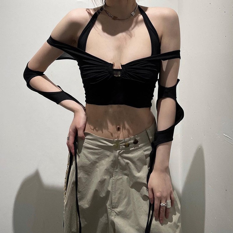 Aespa Winter Karina Áo Thun Tay Dài Hở Lưng Phối Dây Phong Cách Hip Hop Thời Trang Mùa Đông Quyến Rũ