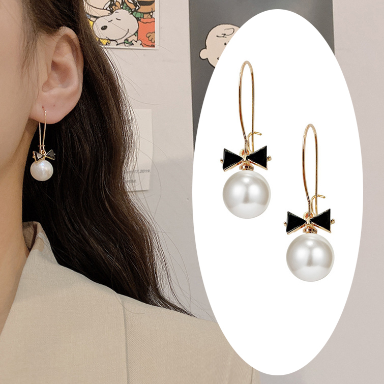 Black bow earrings female earrings simple style earrings