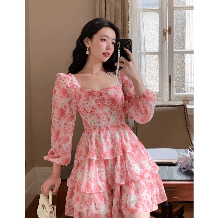 (Free ship) Hàng Quảng Châu Mới Ra Kho -- Mẫu Đầm Voan Tay Dài Dáng Xòe Siêu Dễ Thương UP HHP Fashion