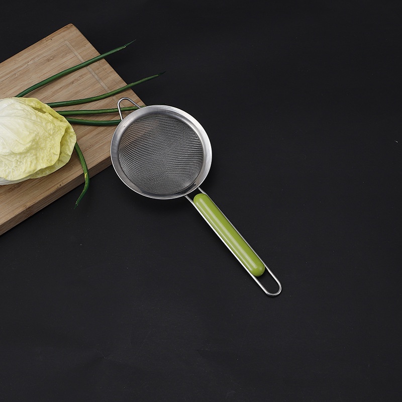 Ray lọc cháo và nước cốt inox cán nhựa xanh hoặc đỏ đường kính 12cm cao cấp