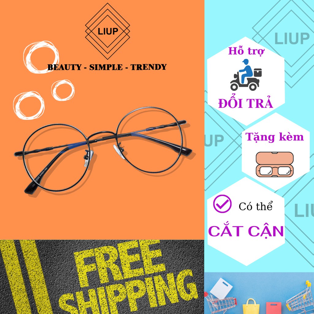 Gọng kính cận nam nữ tròn nobita kim loại ngố Liupeyewear 72325 nhận cắt mắt cận loạn viễn