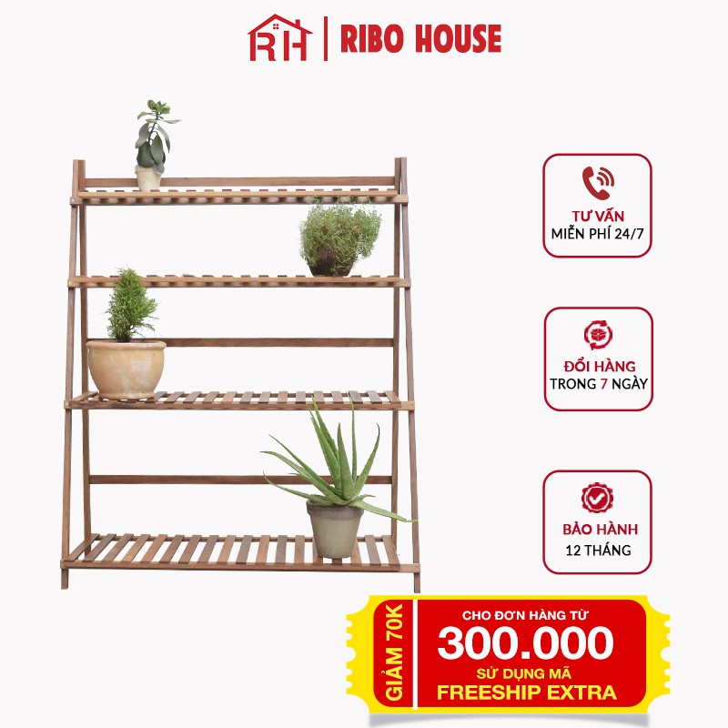 Kệ cây cảnh gỗ Lim đa năng bonsai shelves chống nước gấp gọn RIBO HOUSE chống nắng mưa, mối mọt độ bền cao RIBO67