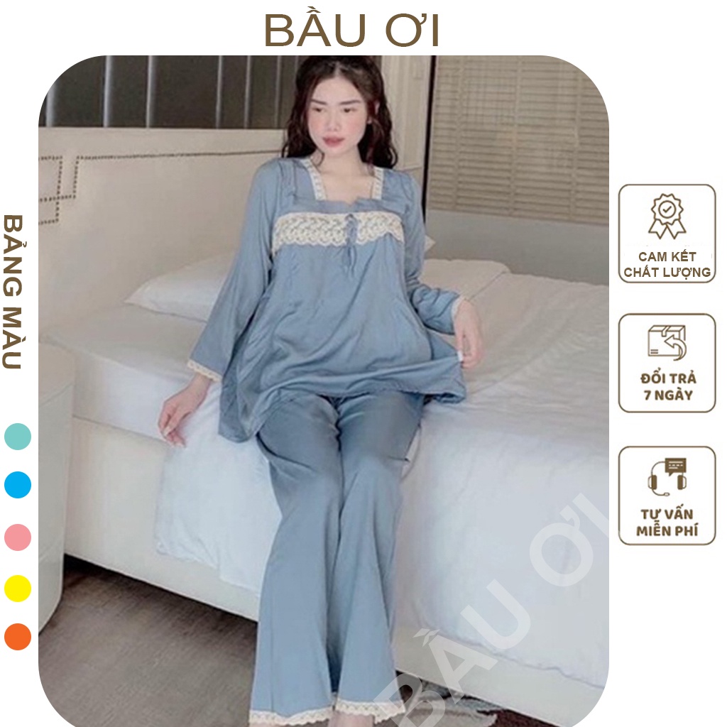 [BAUOI B04] BỘ BẦU TRƯỚC VÀ SAU SINH CHẤT ĐŨI LỤA CỰC MÁT FREE SIZE - BỘ QUẦN ÁO DÀI TAY CHO CON BÚ