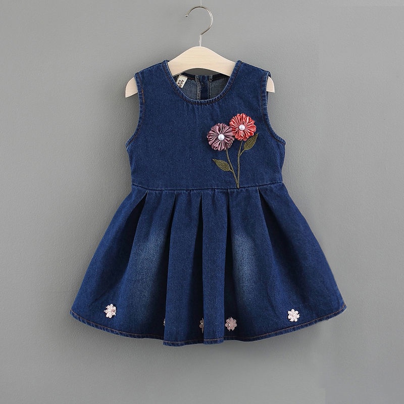 Đầm Denim Sát Nách Thời Trang Xuân Thu Phong Cách Hàn Quốc Cho Bé Gái