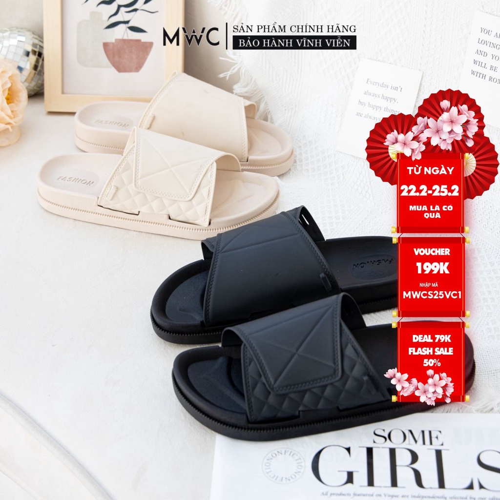 Dép Nữ thời trang MWC dép đế cao quai ngang bảng lớn siêu HOT NUDE- 8097