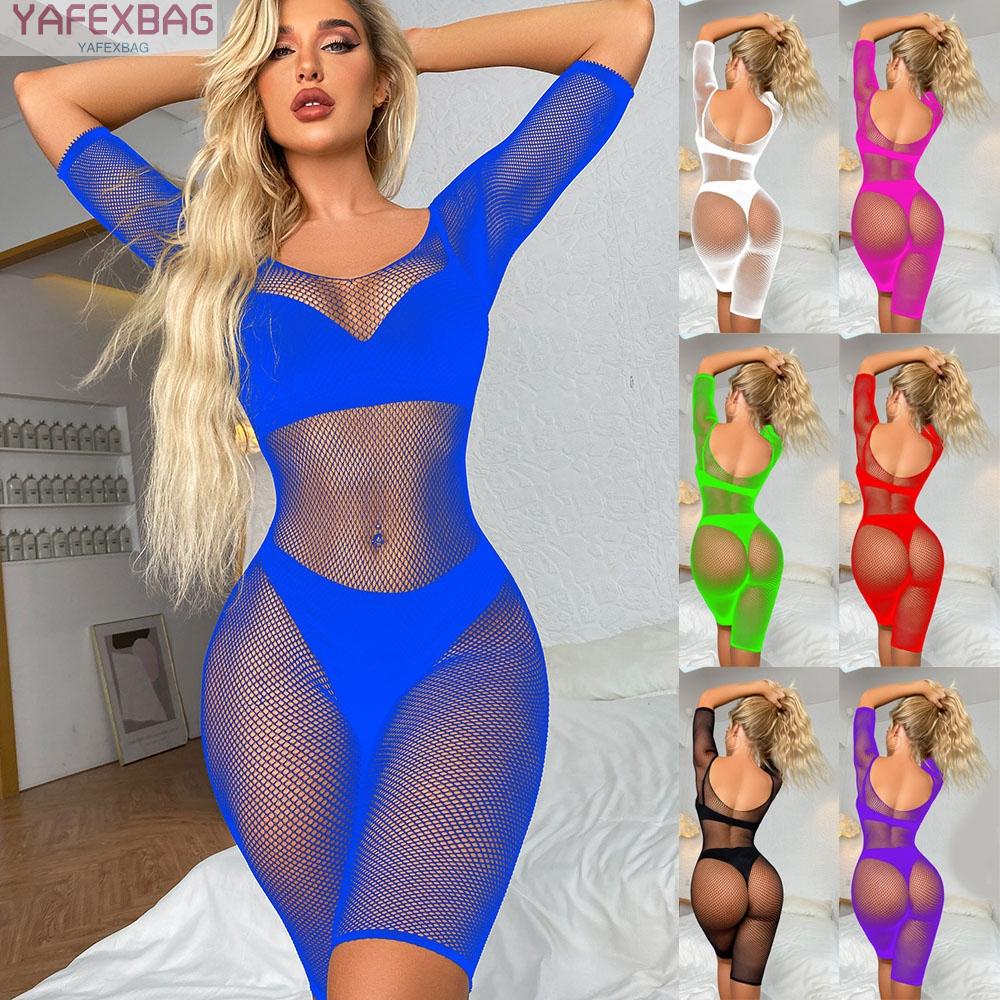 Sexy Women Bodycon Mini Dress Fishnet See Through Babysuit Nightwear Clubwear