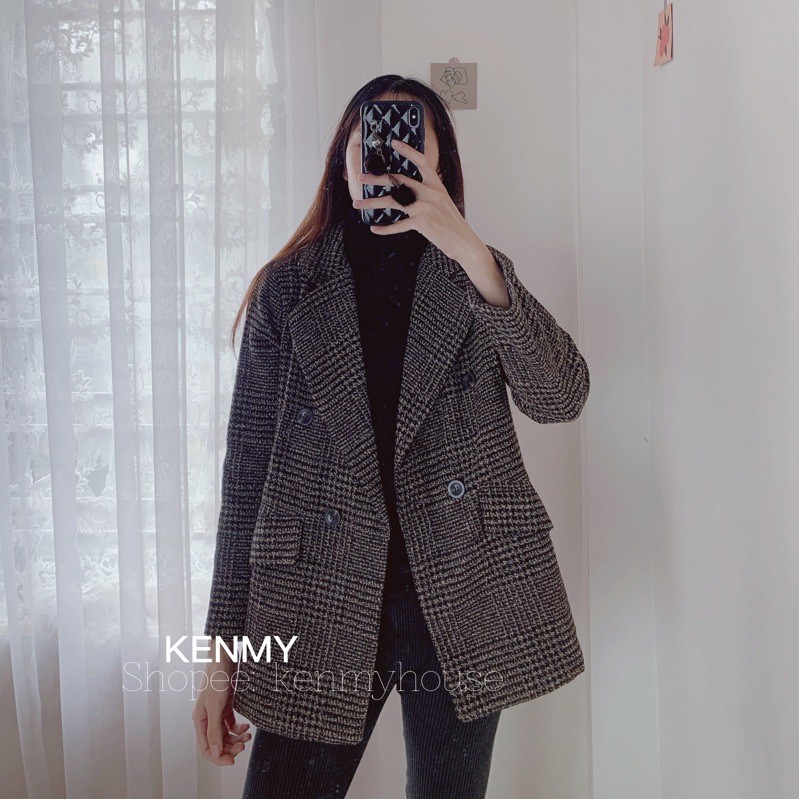 Áo blazer dạ kẻ 2 lớp [ HÌNH THẬT]