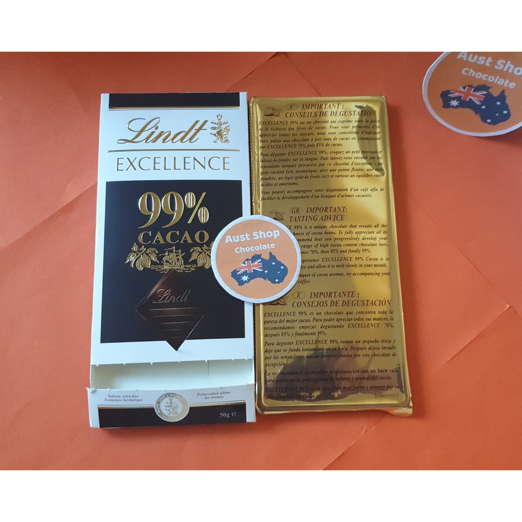 Chocolate Đen Nguyên Chất 99% Lindt HÀNG ÚC - Socola Đắng 99%. Dark Chocolate Lindt Excellence - Aust Shop Chocolate