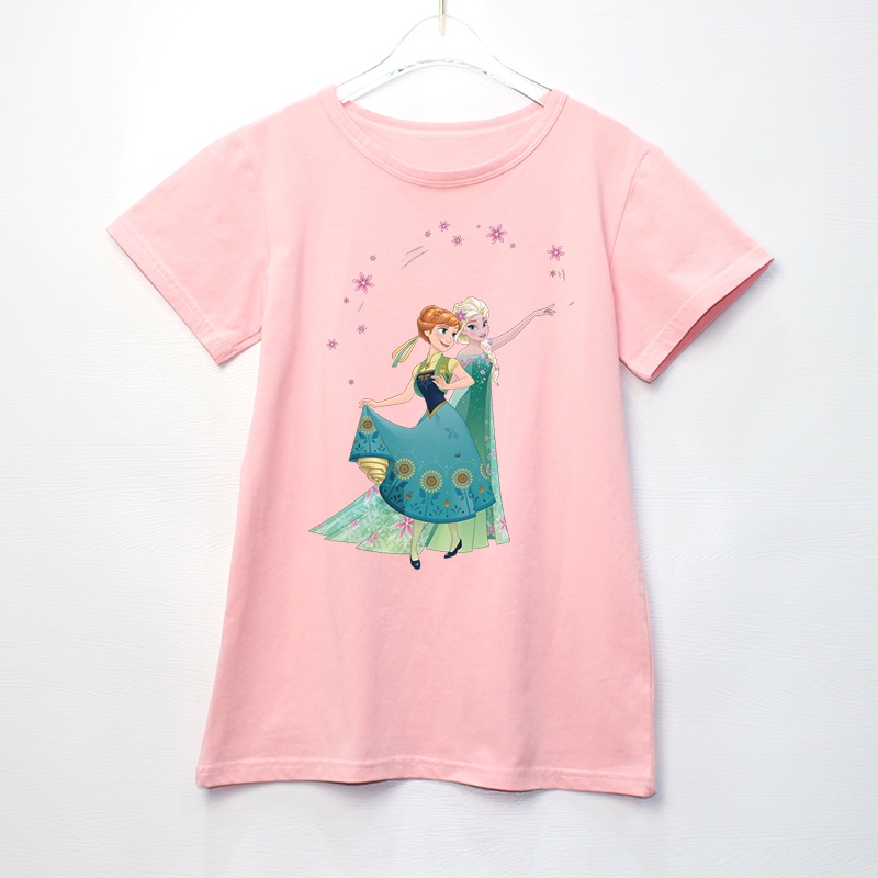 Đầm thun 100% cotton họa tiết hoạt hình công chúa băng giá xinh xắn cho bé gái