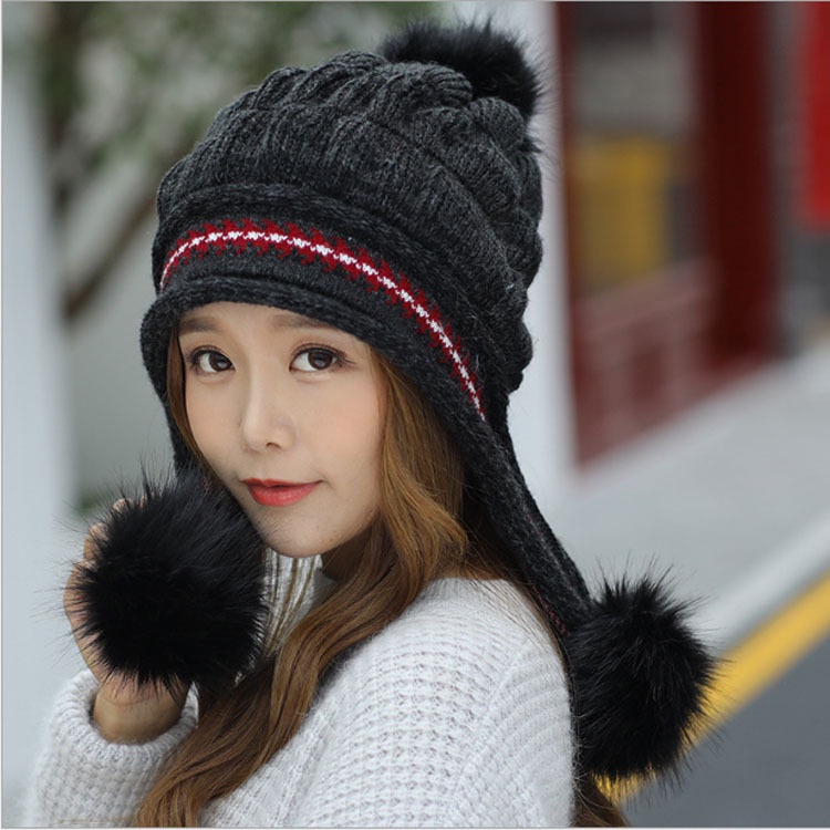 Set Nón Len + Găng Tay Len Dày Dặn Màu Trơn Chống Gió Thời Trang Mùa Đông Cho Nữ