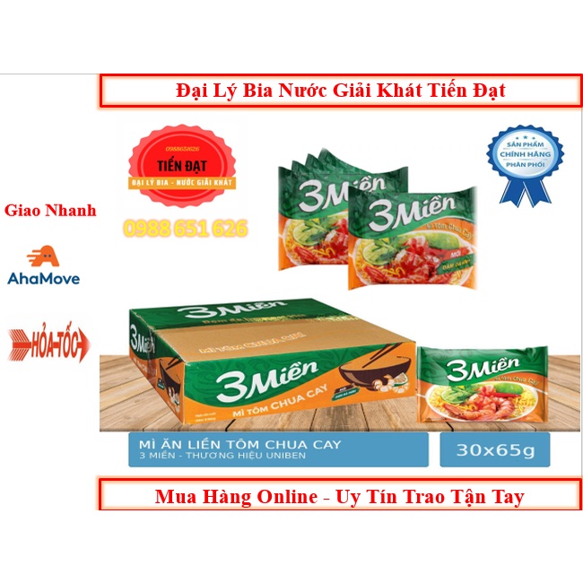 Mì 3 Miền Tôm Chua Cay Thùng 30 Gói X 65g (Cam kết hàng công ty mới nhất!)