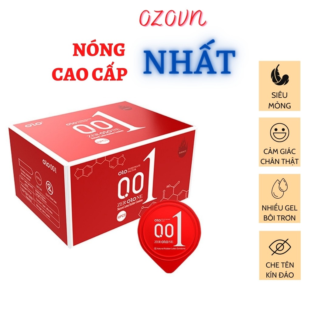 Bao cao su siêu mỏng 0.01 OZO ĐỎ-Siêu truyền nhiệt-Kéo dài thời gian-Hộp 10c