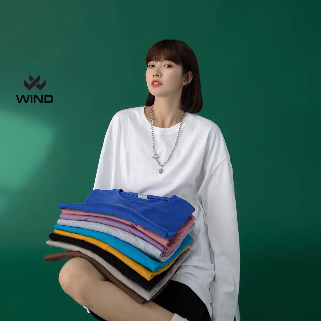 Áo thun tay dài Wind phông unisex form rộng Trơn nam nữ cotton oversize ulzzang | BigBuy360 - bigbuy360.vn