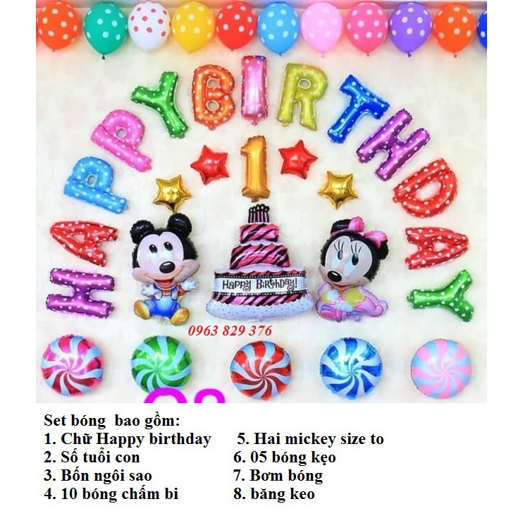 [FREE SHIP HN-TP HCM] Set bóng sinh nhật chuột Mickey như hình cho bé 1 tuổi