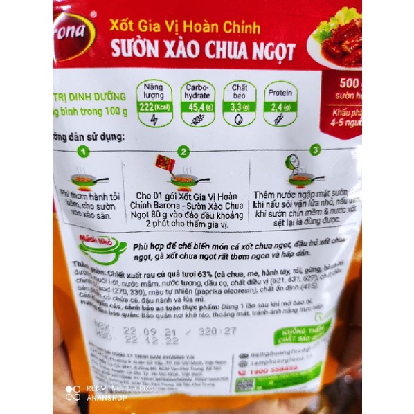 Xốt sườn xào chua ngọt Barona gói 80g