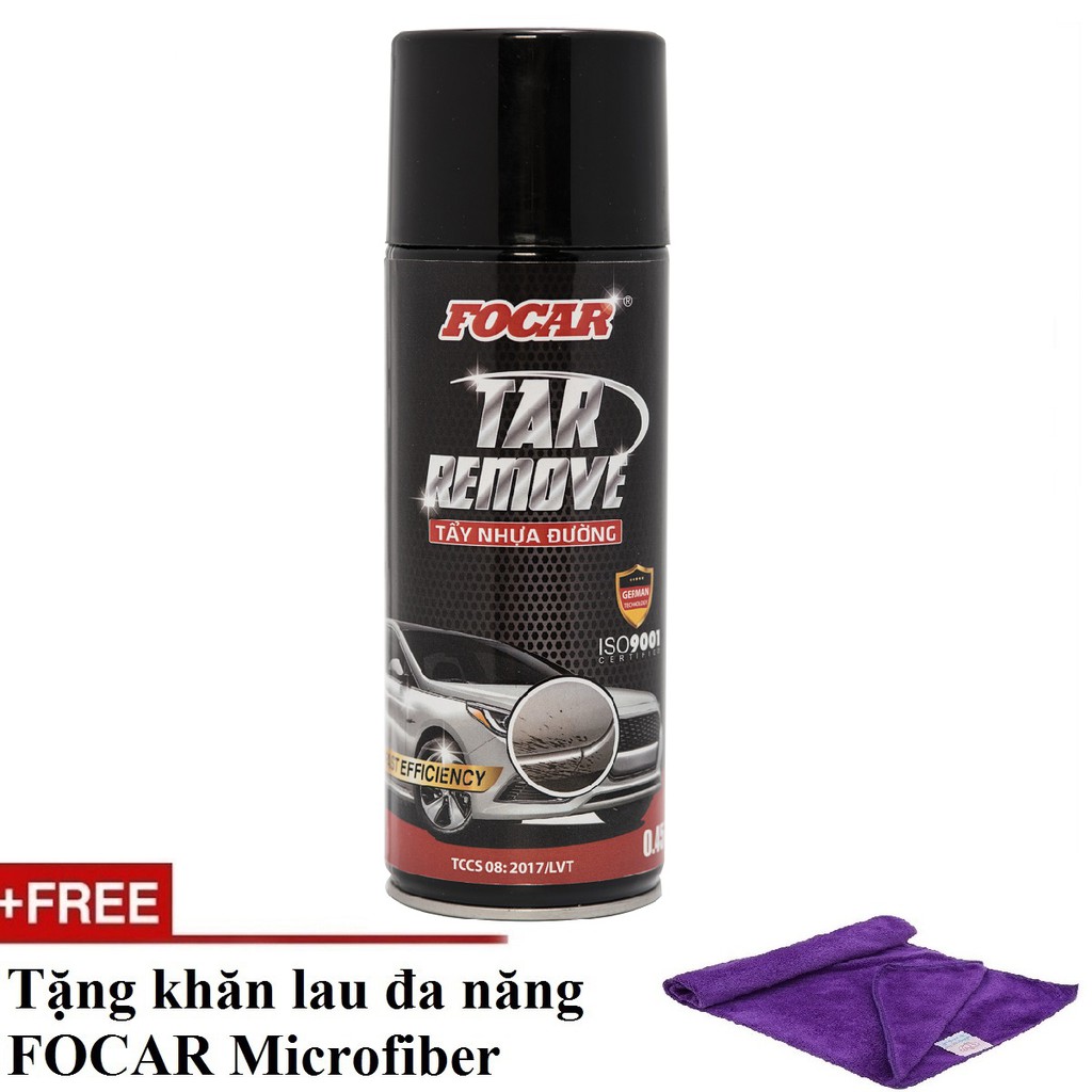 Dung dịch xịt tẩy nhựa đường hắc ín trên vỏ xe Focar Tar Remover 450ml (Tặng khăn lau Microfiber)