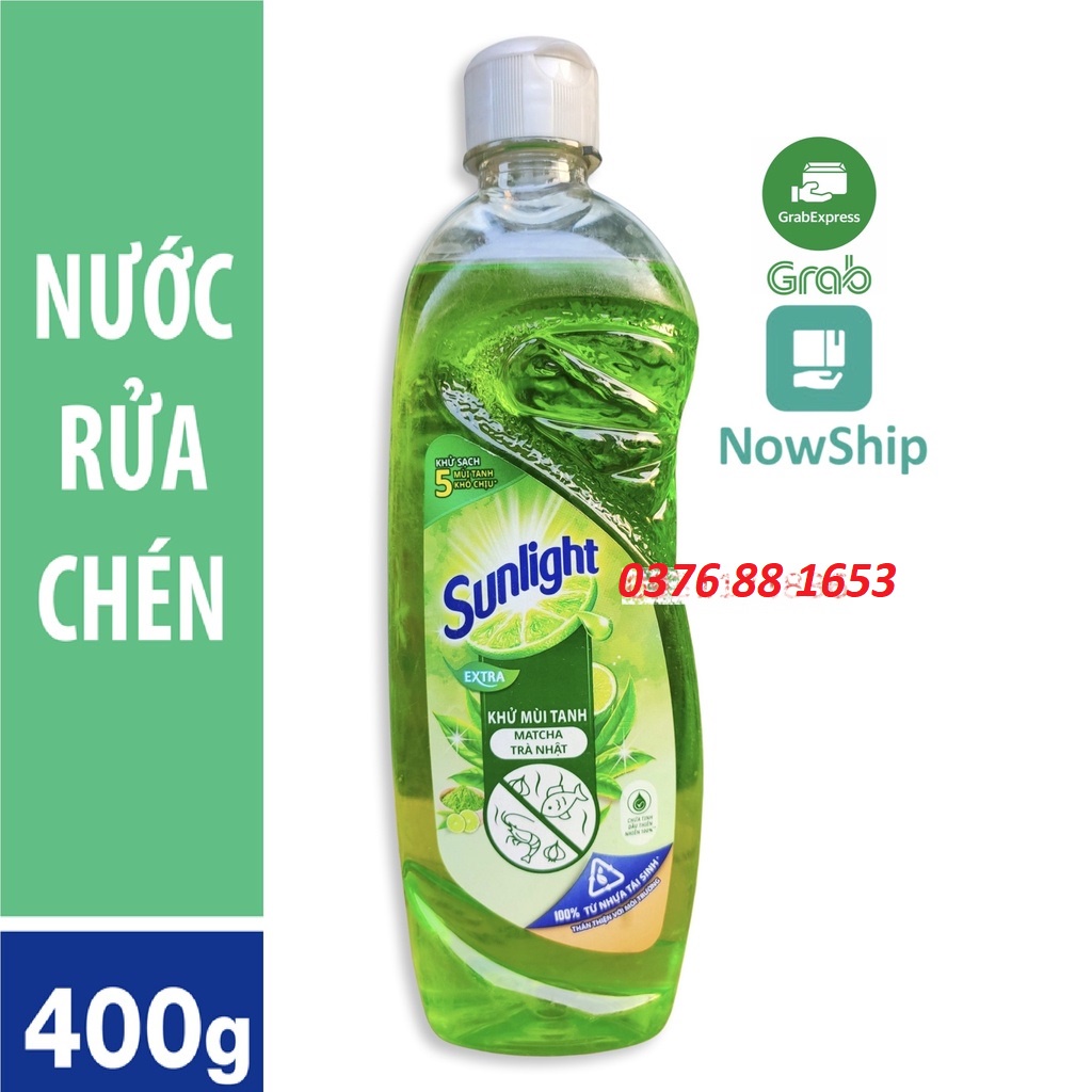 [Hoả Tốc] Nước Rửa Chén SUNLIGHT Matcha Trà Xanh Nhật Khử Mùi Tanh Chai 400g 400 g