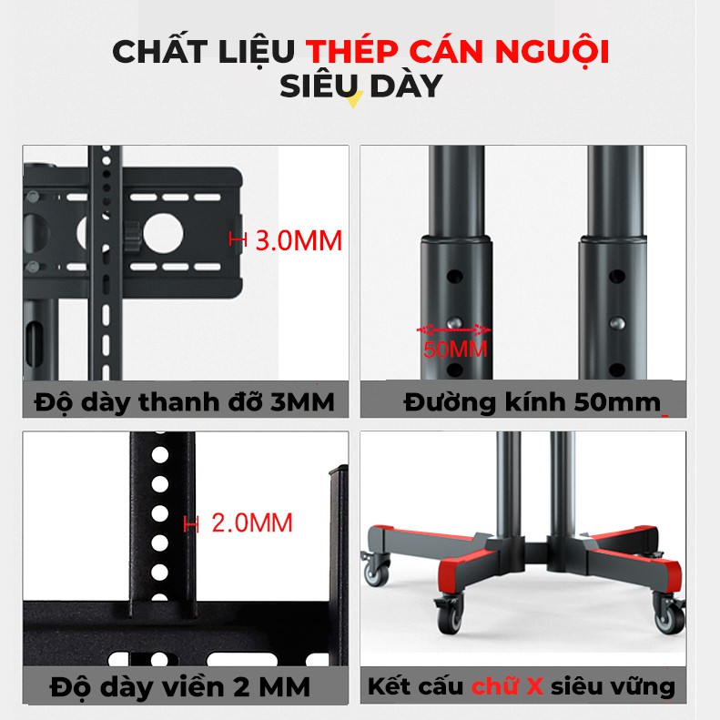 Giá đỡ TV kệ đỡ Tivi di động cho TV 32-65 inch có bánh xe chịu lực đến 100 kg