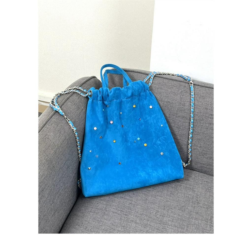 Ba Lô Dây Rút Da Lộn Đính Đá Nhiều Màu Sắc Phong Cách Hàn Quốc Cho Nữ