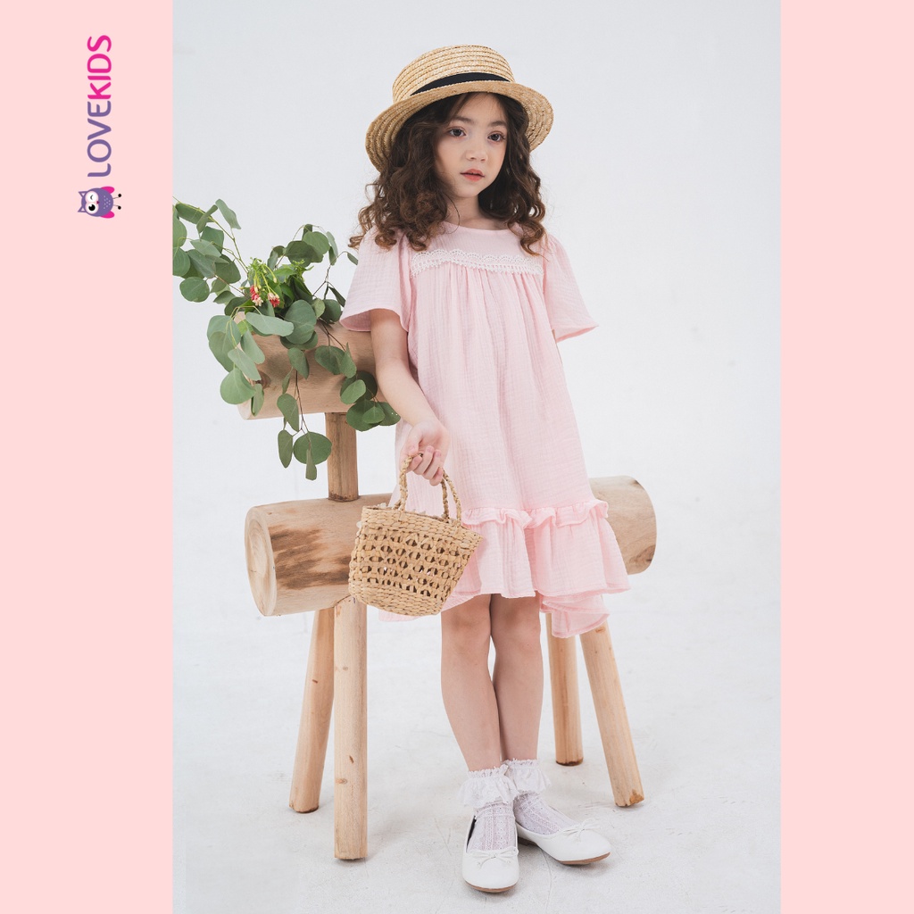 Đầm BG mulsin trơn phối ren - Lovekids