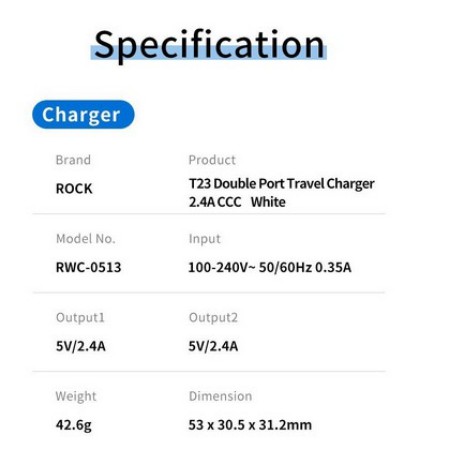 Củ Sạc kèm cáp IPQuick Charga Rock T23 2.4A- Sản phẩm mới