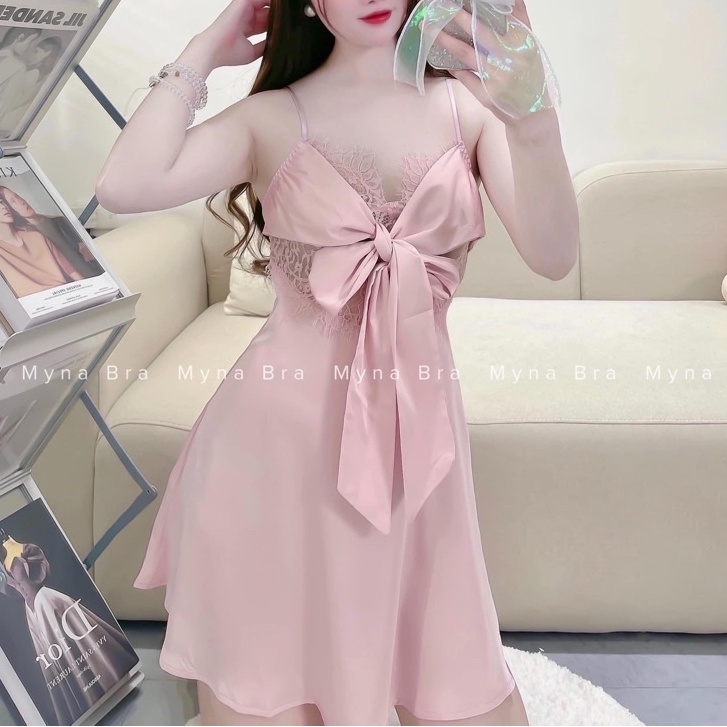 Sẵn sỉ Đầm ngủ lụa sexy 2 dây nơ ngực siêu quyến rũ ( ảnh thật kèm video ) SP063