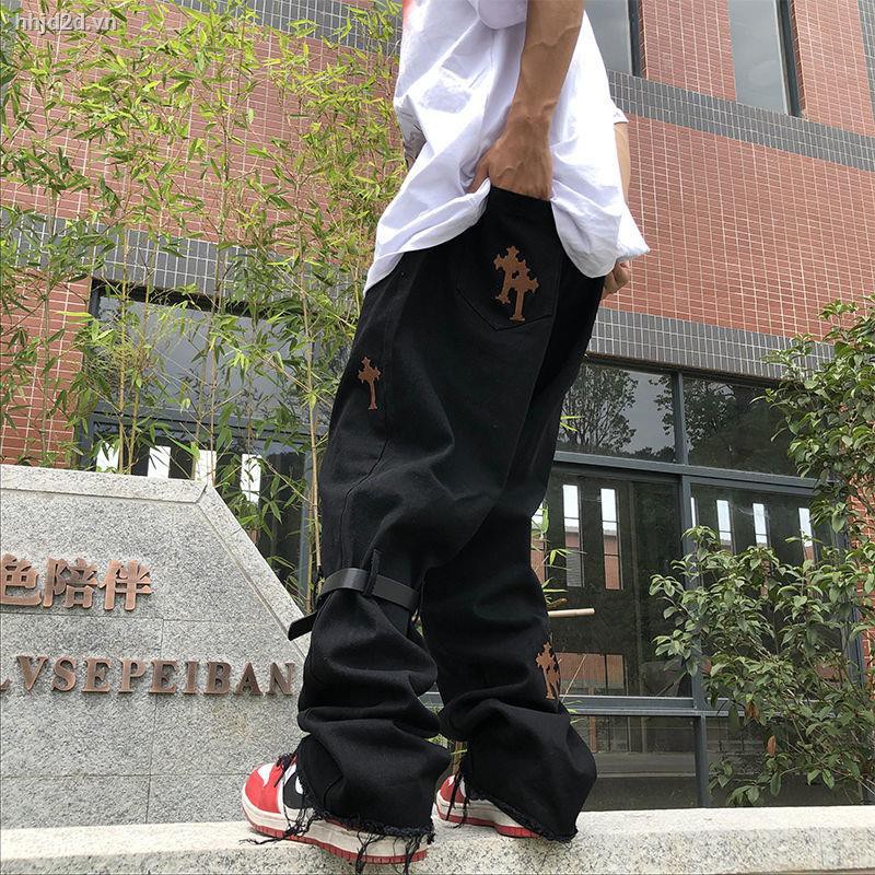 Quần jean dài ống rộng thêu nổi phong cách Hip Hop đường phố thời trang sành điệu cho nam và nữ