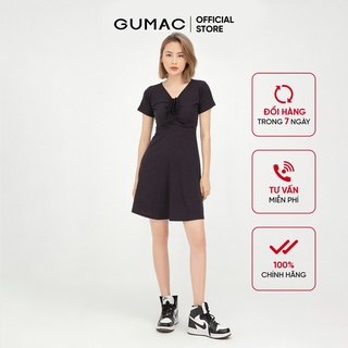 Đầm thun nữ ôm body cá tính GUMAC rút dây ngực màu đen DB569