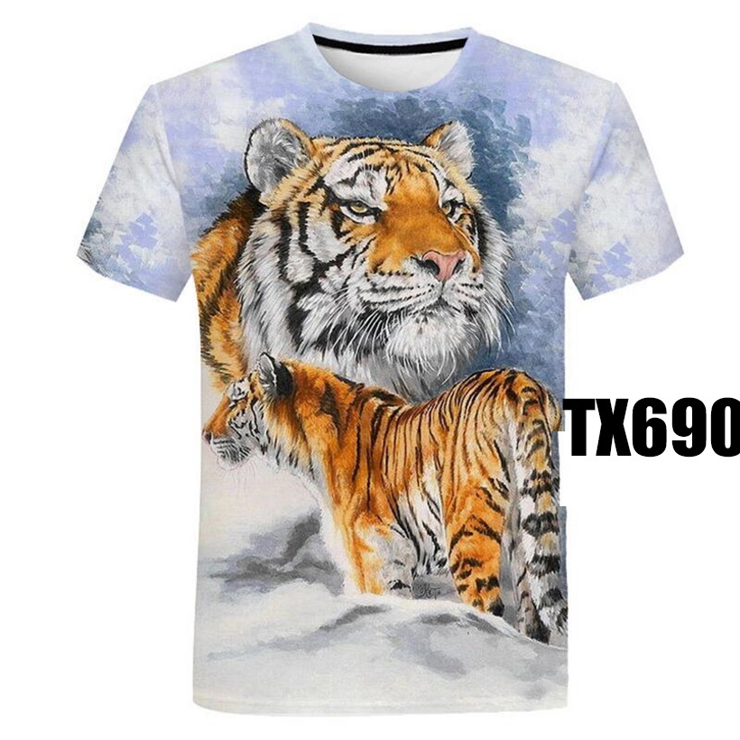 Áo thun nam ngắn tay in hình hổ 3D sáng tạo