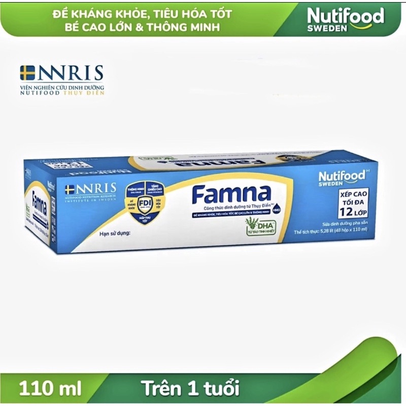 Thùng sữa dinh dưỡng pha sẵn Famna của Nutifood Thụy Điển loại 110ml