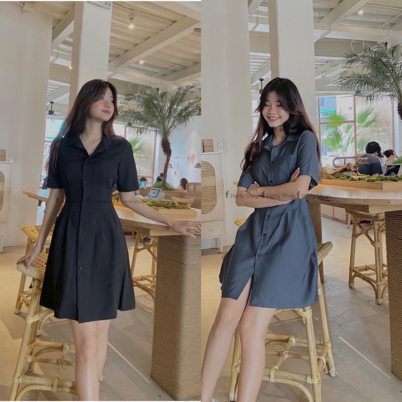 ĐẦM CỔ SƠ MI XẾP LY EO