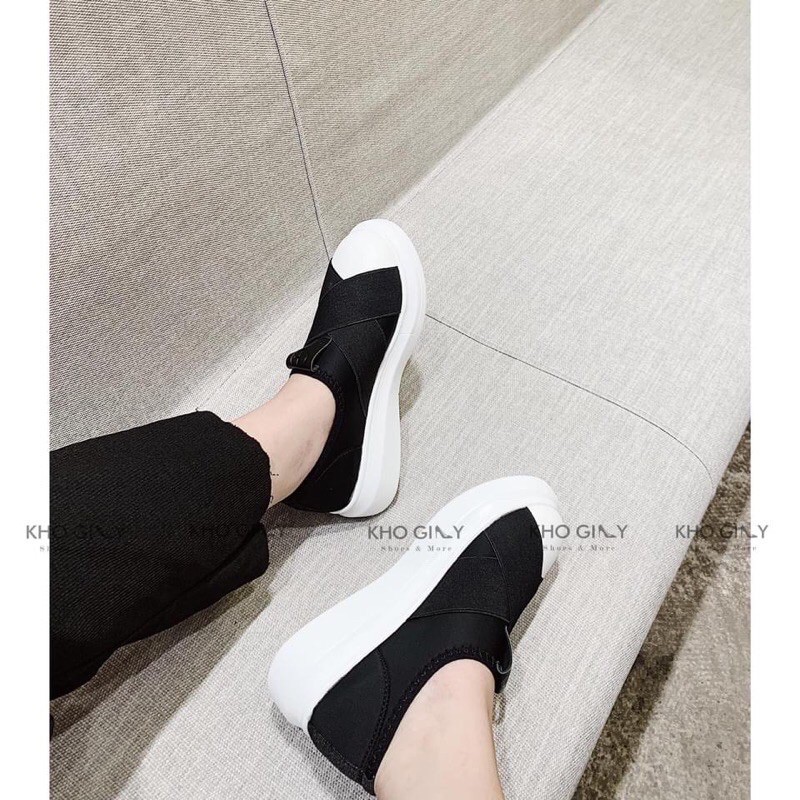 (Big Sales} GIÀY SLIP ON NỮ ĐẾ CAO QUAI CHÉO CHUN X (Giày Slip on đế trắng)