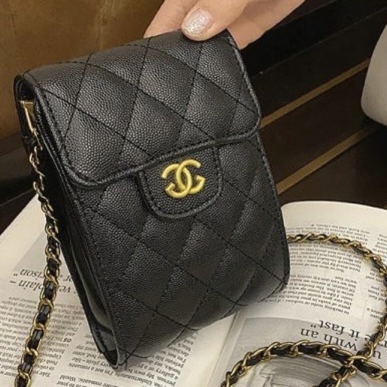 [Sỉ Tận Gốc] Túi điện thoại đeo chéo nữ dáng đứng đính logo vàng nổi dây phối xích siêu sang chảnh (hàng chuẩn ảnh)
