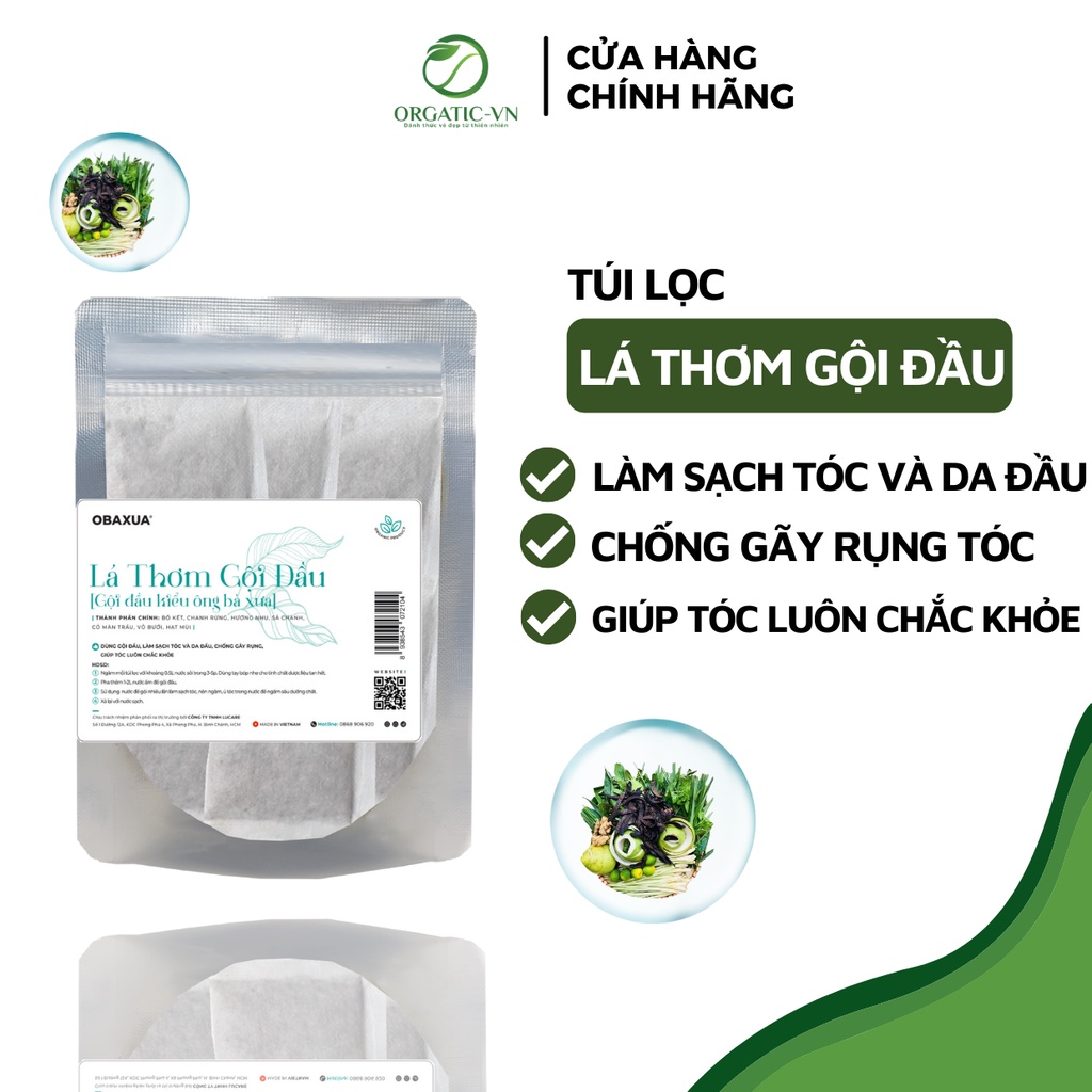 Gội đầu Thảo dược túi lọc Bồ kết chanh chanh rừng, sả, cỏ mần trầu OBAXUA