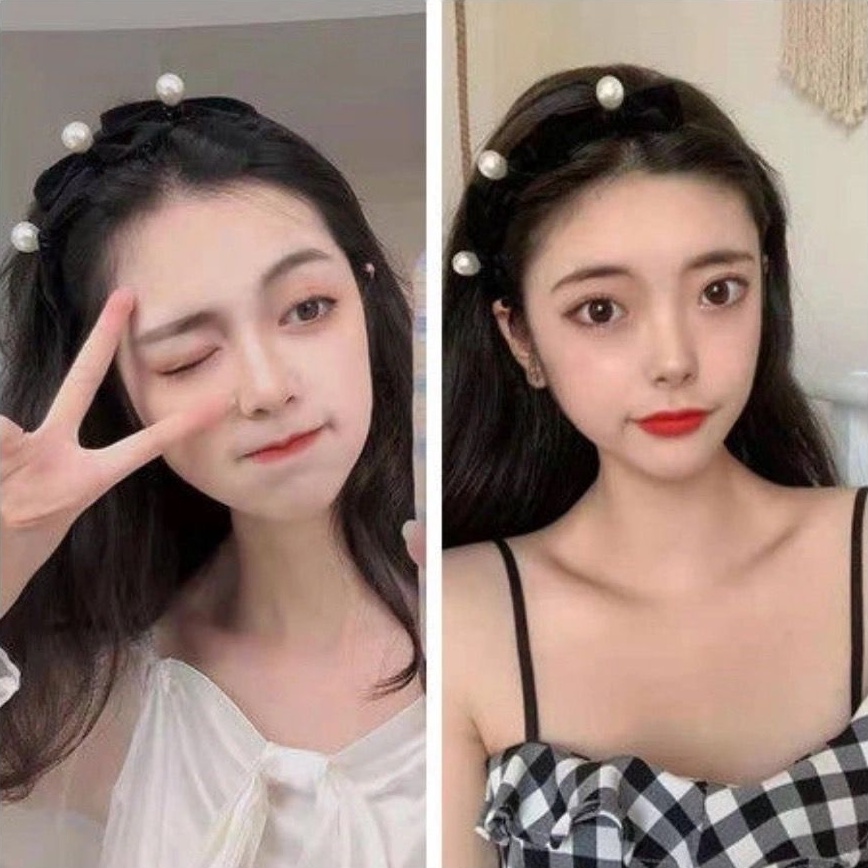 Băng Đô Cài Tóc Đính Nơ Ngọc Trai Thời Trang Hàn Quốc