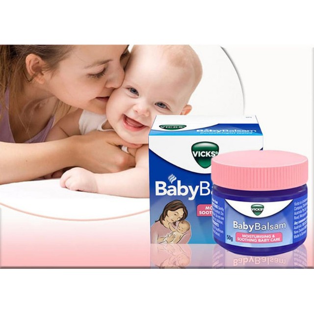 Dầu Ấm Ngực Vick Baby Balsam Giúp Trẻ Giảm Ho, Chống Ngạt, Chống Cảm, Giữ Nhiệt Hũ 50g, Chuẩn Úc