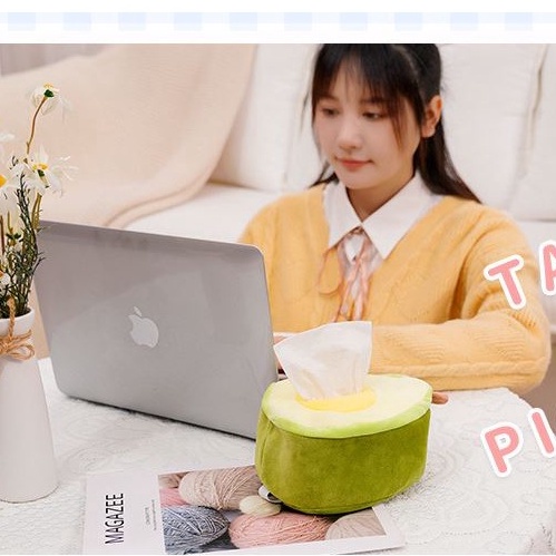 Hộp đựng khăn giấy XIAODUOJIAJU gắn xe hơi phủ lông nhung hình trái cây dễ thương xinh xắn