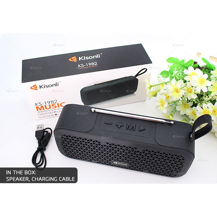 Loa bluetooth Kisonli KS-1982 Stereo tích hợp anten bắt sóng cực mạnh, hỗ trợ thẻ nhớ/USB/FM/AUX/Rãnh tay