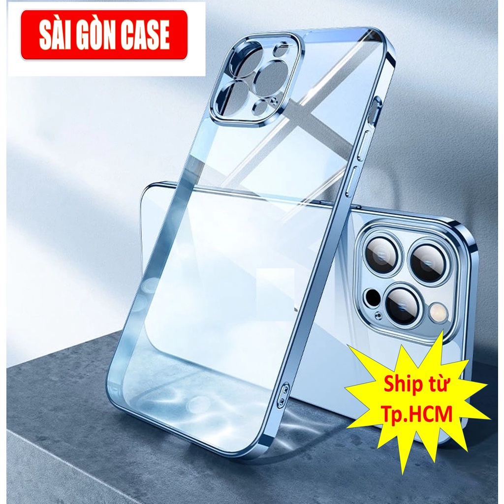Ốp lưng iphone cạnh vuông khung viền màu mạ kim loại trong suốt  7,8,plus/X,XS/XSMAX/11/11/12.pro,max/13.pro.max