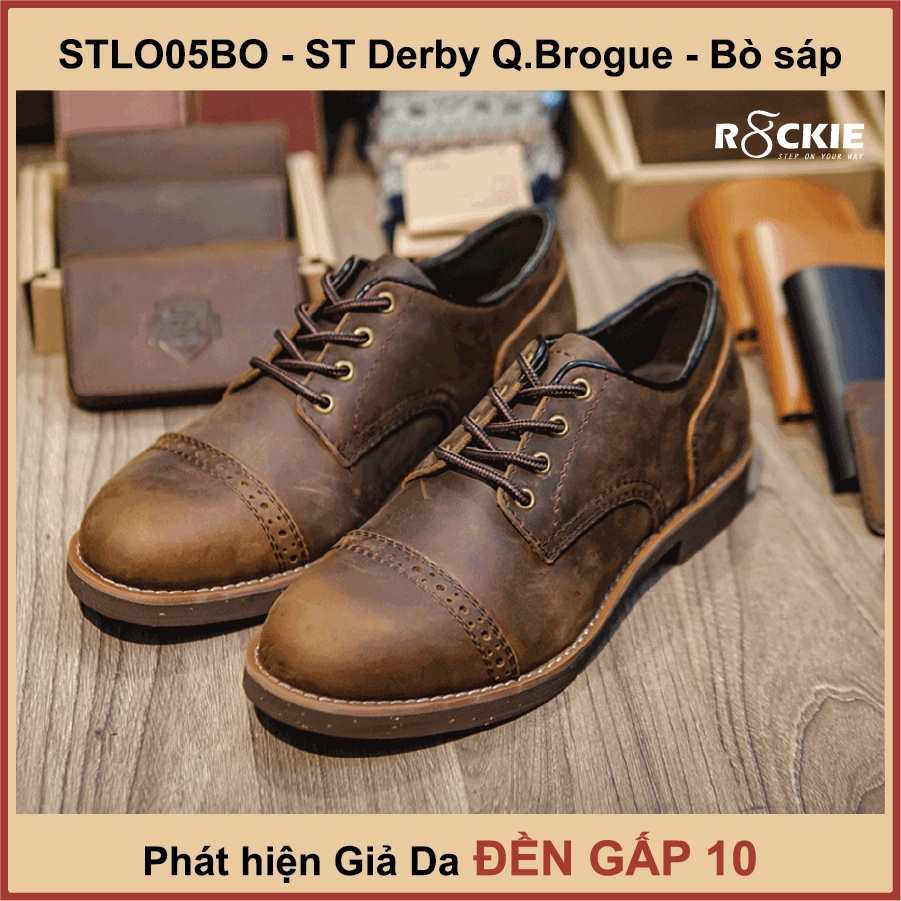 Giày da nam ST Derby Q.Brogue - da bò thật 100% - da sáp crazy horse -STLO05 - R8ckie