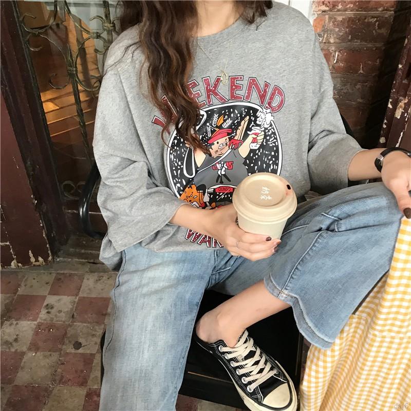 Áo thun nữ ngắn tay in hình hoạt hình phong cách Hàn Quốc