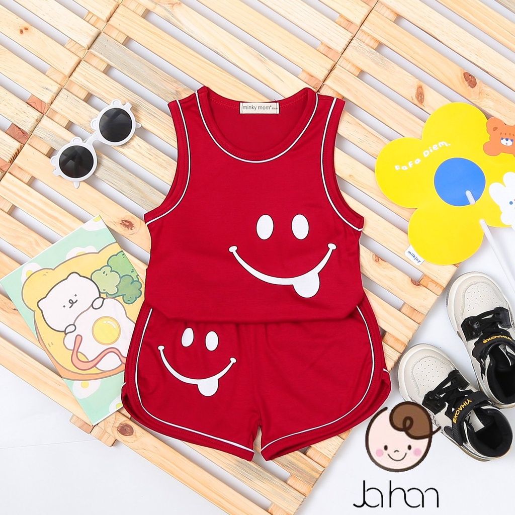 [Bé 7-19kg] Bộ ba lỗ thun lạnh mặt cười cho bé trai bé gái cưc xinh từ 7-19kg - HÀNG LOẠI 1