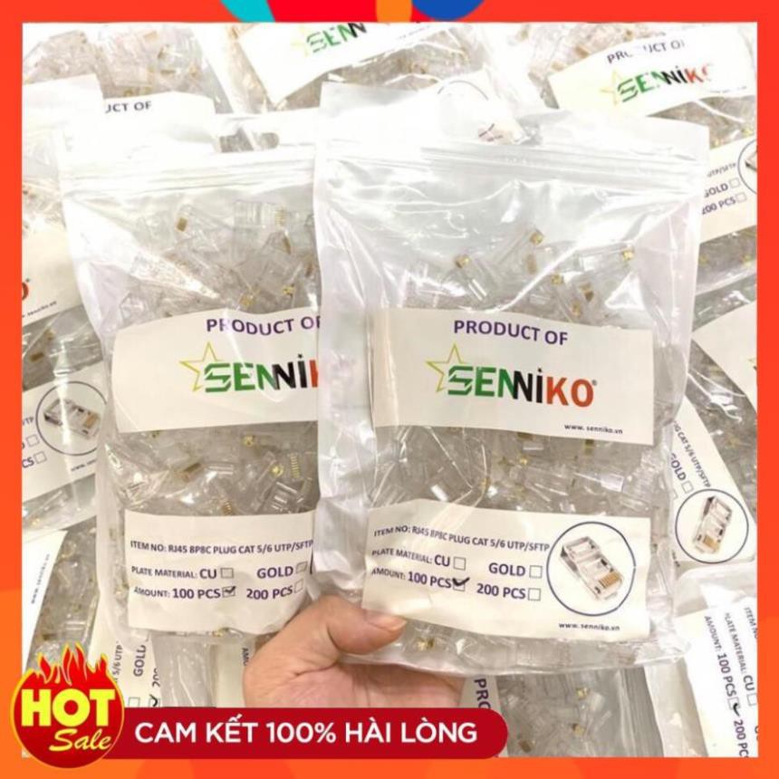 [Chính Hãng] Hạt Mạng Cat5 Chân Đồng Senniko - Túi 100 Hạt-đầu bấm dây mạng lan internet