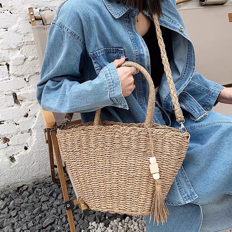 Túi cói đi biển dáng V đeo chéo hàng Quảng Châu-Tiệm Cói Cô Lê