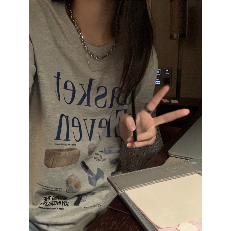 Áo Thun Cotton Nguyên Chất Cổ Tròn Dáng Rộng In Chữ 50494