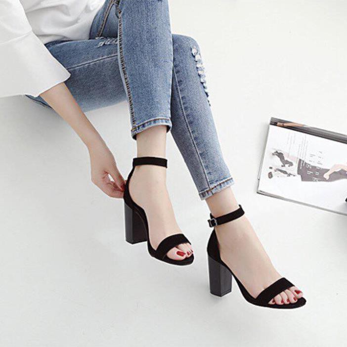 [ẢNH THẬT] Giày cao gót sandal 7cm bản ngang đen